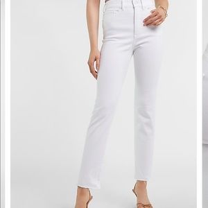 White raw hem slim jeans